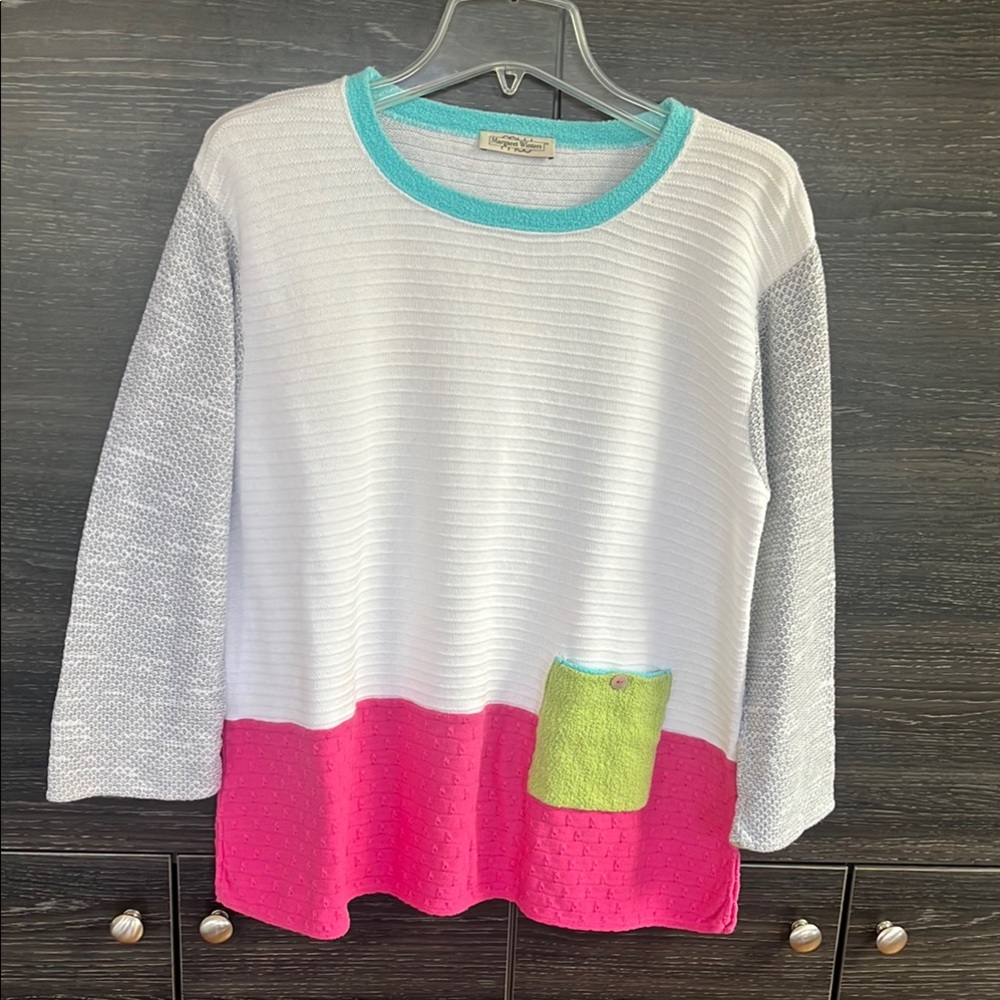 Like New Margaret Winters Cotton Summer Colour Block Sweater with Pocket XL